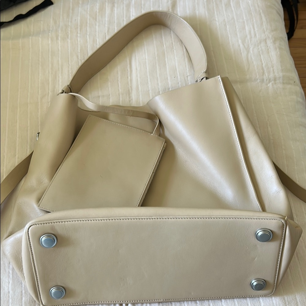 All Saints Cream Leather Shoulder Bag with Minimalist Design
